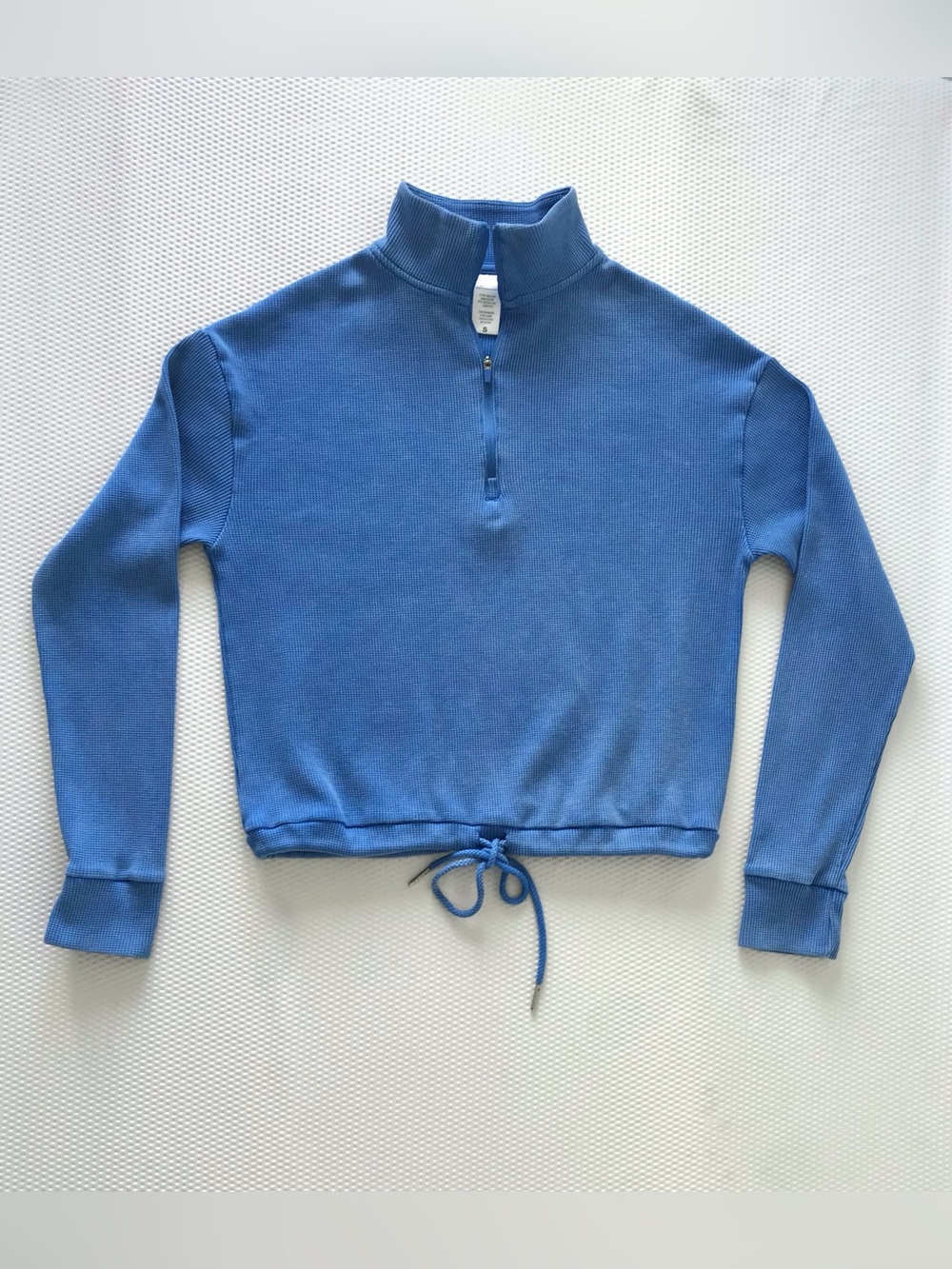 Jockey Sport Blue Waffle Knit Sweater Top Cropped Quarter Zip Pullover Small